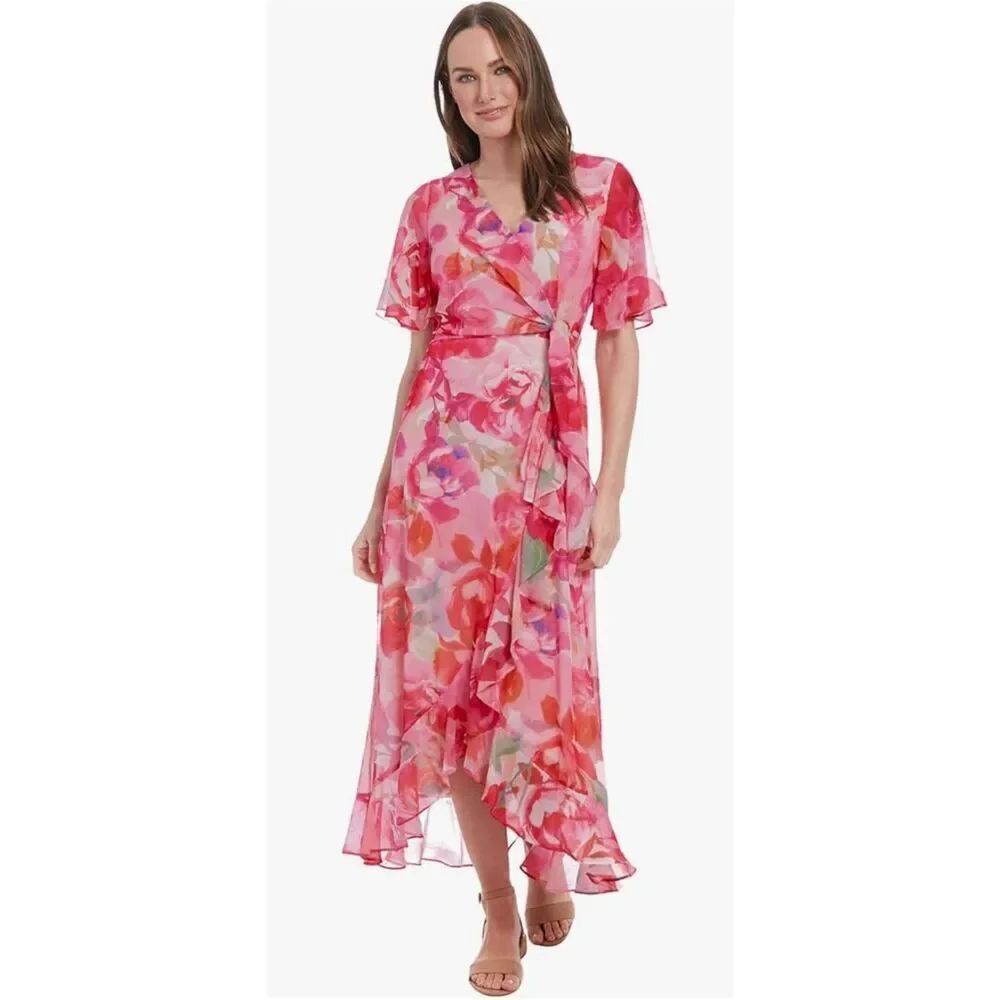 London Times Women's Watercolor Floral Wrap Maxi Dress - 22W